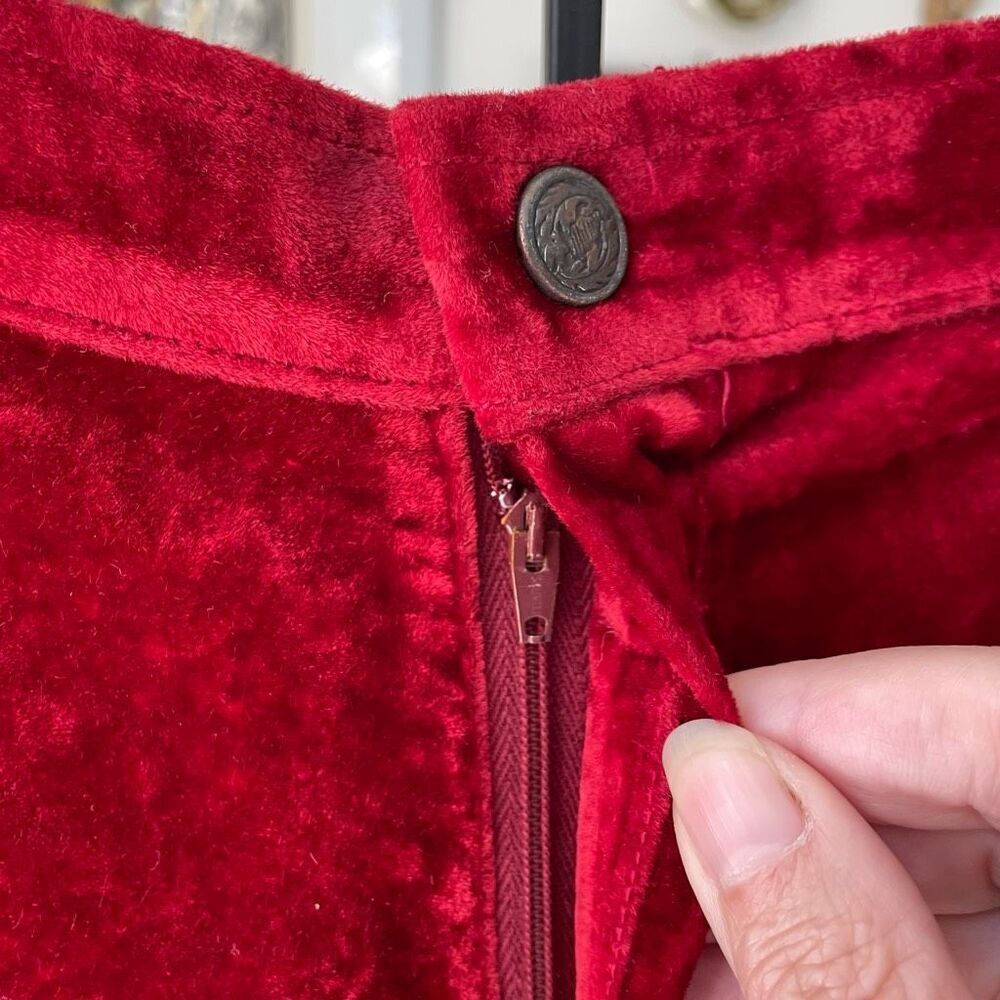 Vintage 70s Red Velveteen Extreme Wide Leg Palazzo Pants XS 2 4 - Picture 3 of 8